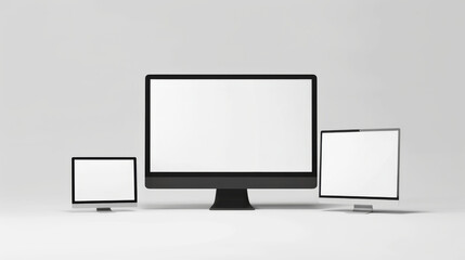 Three computer monitors are lined up on a white background