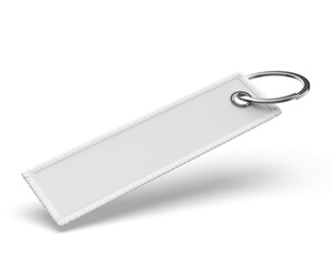 Blank embroidery cloth key tag  keychain and luggage tag template 3d render illustration.