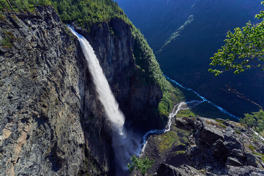 Vettisfossen Waterfalls of the Utladalen Valley, Norway.