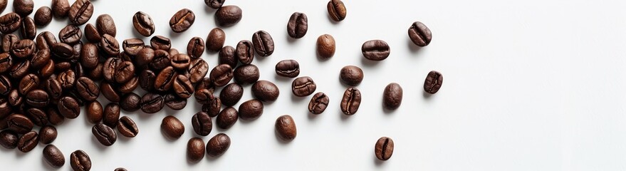 Coffee Beans Scattered on White Background