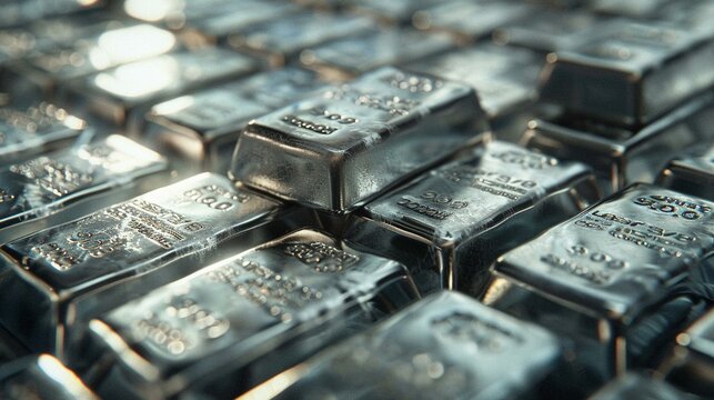 Silver bars stacked
