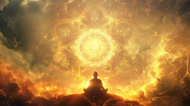 A person is sitting in the middle of a circle of light