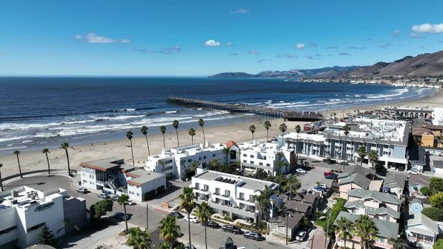 Coast Beach At Pismo Beach California United States. Turquoise Ocean Waves Gently Crashing On Tropical Beach. Shore Horizon Beach Sea. Shore Beach Panorama. Pismo Beach California.
