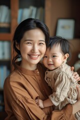 Asian mom taking care of a child in her arms