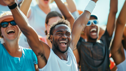 Cheering tennis fans celebrating at a tennis match