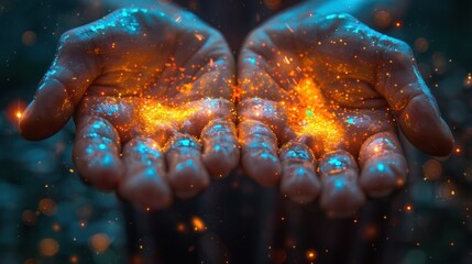 Glowing Hands Holding Sparkling Dust