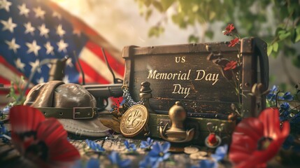 Memorial day greeting with historical elements and sailor hats