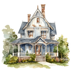 Home watercolor illustration isolated on transparent. png file for art work, posters, posters, cards, holiday decor.