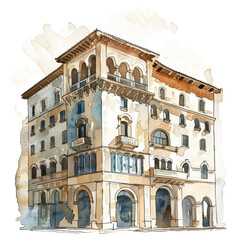 Historic Building watercolor illustration isolated on transparent. png file for art work, posters, posters, cards, holiday decor.