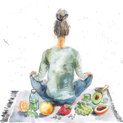 Healthy Lifestyle watercolor illustration isolated on transparent. png file for art work, posters, posters, cards, holiday decor.