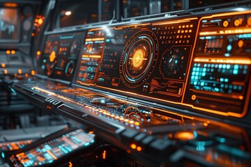 Futuristic Control Panel With Orange and Blue Lights