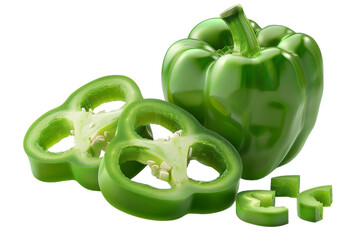 Sliced Green Bell Pepper on White Background