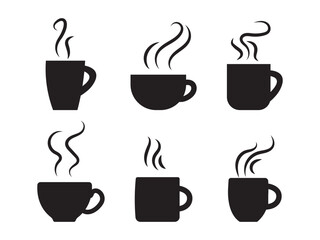 Coffee cup icon set.  Hot drink icon. Disposable cup.  Hot drink icon. Disposable cup. Cup coffee with steam. Flat style.
