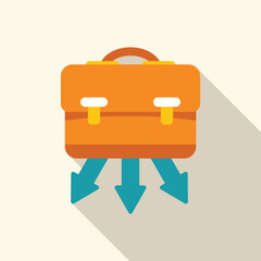 Orange briefcase receiving multiple downward arrows in this flat design illustration with shadow