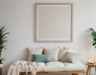 Interior design mock up. Empty room with blank frame for display art. 3d rendered design with modern design.