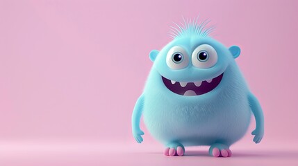 Obraz premium Cute 3D cartoon monster with colorful background. This character could be related to animation, children’s media, or character design.