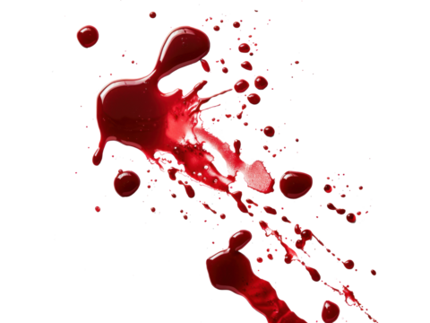blood liquid splattered on transparent background