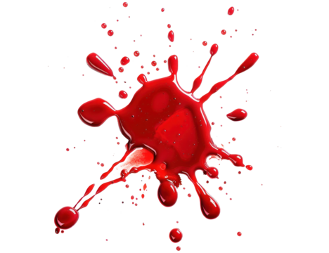 blood liquid splattered on transparent background