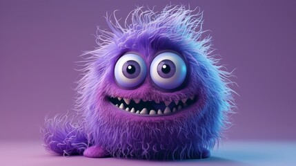 Fototapeta premium Cute 3D cartoon monster with colorful background. This character could be related to animation, children’s media, or character design.