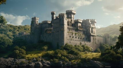 Majestic Medieval Castle on a Cliffside.