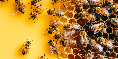 Close-up of Bees on Honeycomb: Honey Production and Beekeeping