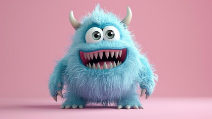 Fototapeta premium Cute 3D cartoon monster with colorful background. This character could be related to animation, children’s media, or character design.