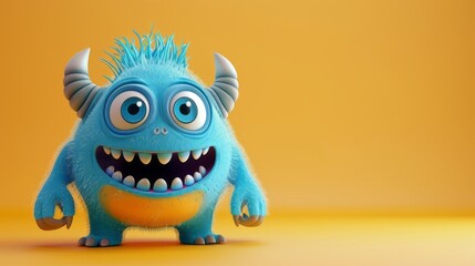 Cute 3D cartoon monster with colorful background. This character could be related to animation, children&rsquo;s media, or character design.