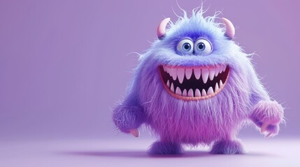 Obraz premium Cute 3D cartoon monster with colorful background. This character could be related to animation, children’s media, or character design.