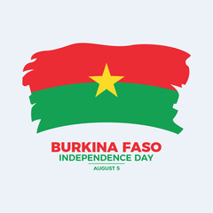 Burkina Faso Independence Day poster vector illustration. Burkina Faso grunge flag icon. Burkina Faso paintbrush flag symbol. Template for background, banner, card. August 5 every year. Important day