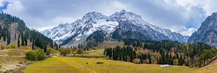 Serene Landscape of Sindh river valley near Sonamarg village in Ganderbal district of Jammu and Kashmir, India. It is a popular tourist destination for trekking and Amarnath holy pilgrimage. © anjali04