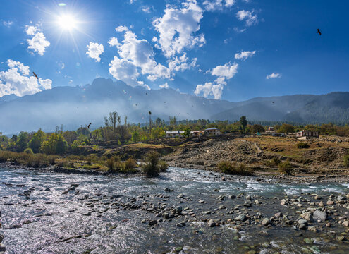 Serene Landscape of Sindh river valley near Sonamarg village in Ganderbal district of Jammu and Kashmir, India. It is a popular tourist destination for trekking and Amarnath holy pilgrimage.