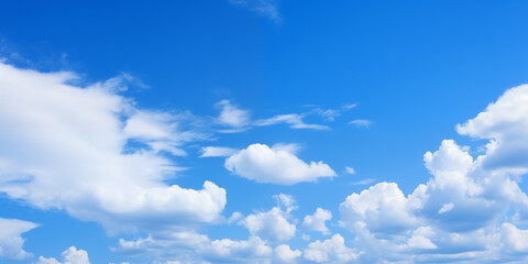 Błękitne niebo, obłoki i chmury. Tło panoramiczne do baner&oacute;w, grafik. Rajska przestrzeń.