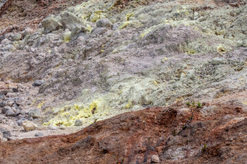 At Ha'akulamanu (Sulphur Banks), volcanic gases seep out of the ground, along with ground water steam.  Hawaii Volcanoes National Park