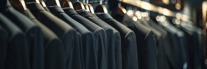 Obraz premium business suits hanging on clothing rack in modern clothing store,