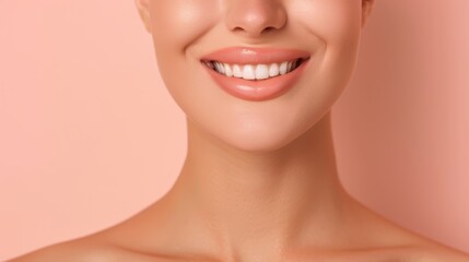 Obraz premium A beauty model with smooth skin and a bright smile, showcasing natural makeup, high-resolution photo, realistic photo, hyper realistic