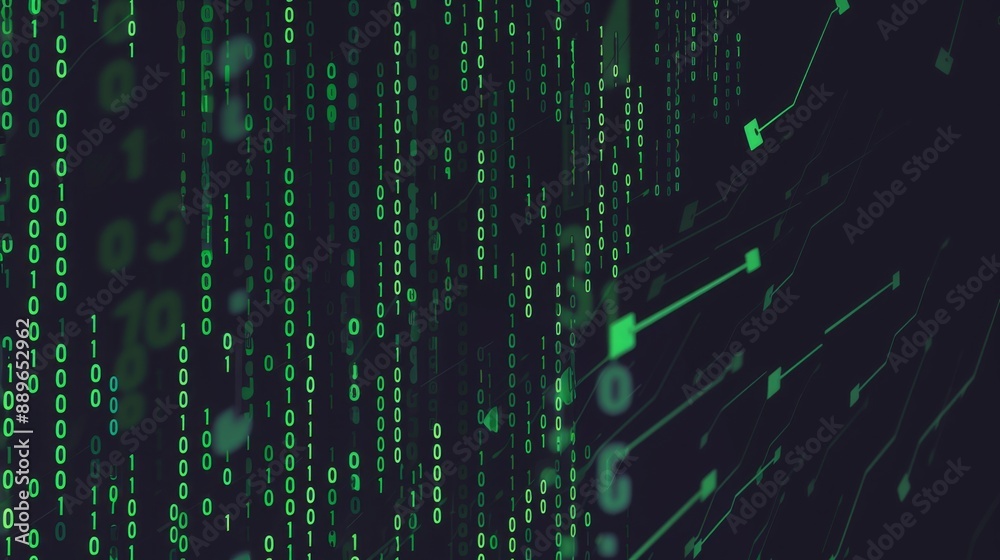 Poster A dark background with green binary code and circuit lines moving in different directions.