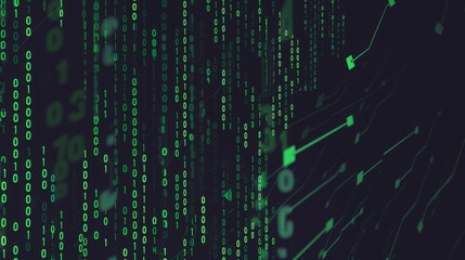 A dark background with green binary code and circuit lines moving in different directions.