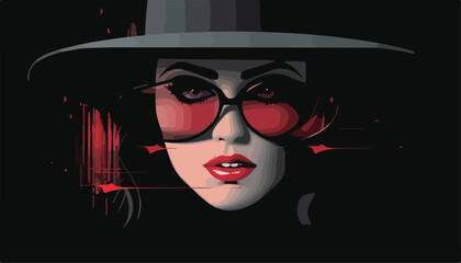 Portrait of a beautiful young woman in a hat and sunglasses.