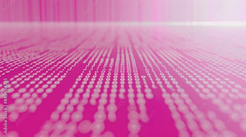 Poster Rows of white binary code on a pink background.