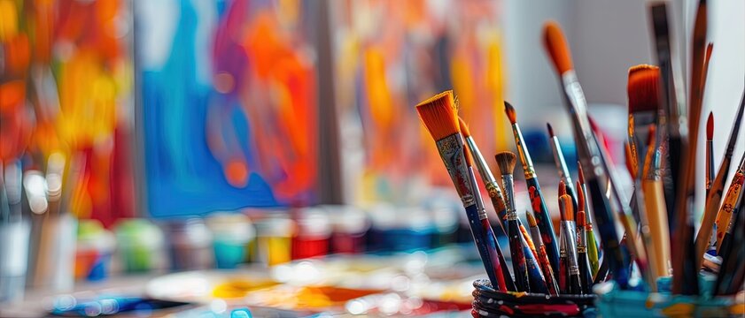  large assortment of art supplies in the art store - paints, brushes, and more for the professional or hobbyist artist on display in a studio/retail space
