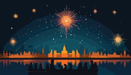 Fototapeta premium Fireworks show in Bangkok, Thailand. Vector illustration. Flat style.