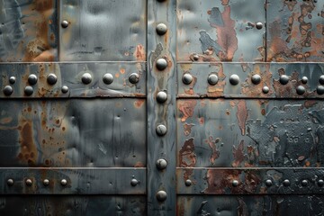 Fototapeta premium Metallic Texture Pattern, Steel Rough Weathered Wallpaper, Metal Material Background Concept, Antique Rugged Tough Wall Backdrop Design