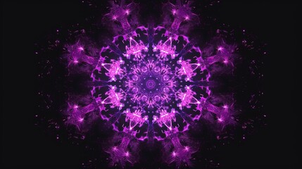 A purple mandala with intricate details is displayed against a black background.