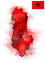 ALBANIA MAP WITH FLAG AND ADMINISTRATIVE DIVISIONS