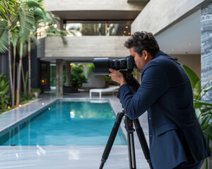 Real Estate Photographers taking an interior photograph inside a modern clean house