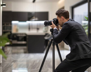 Real Estate Photographers taking an interior photograph inside a modern clean house
