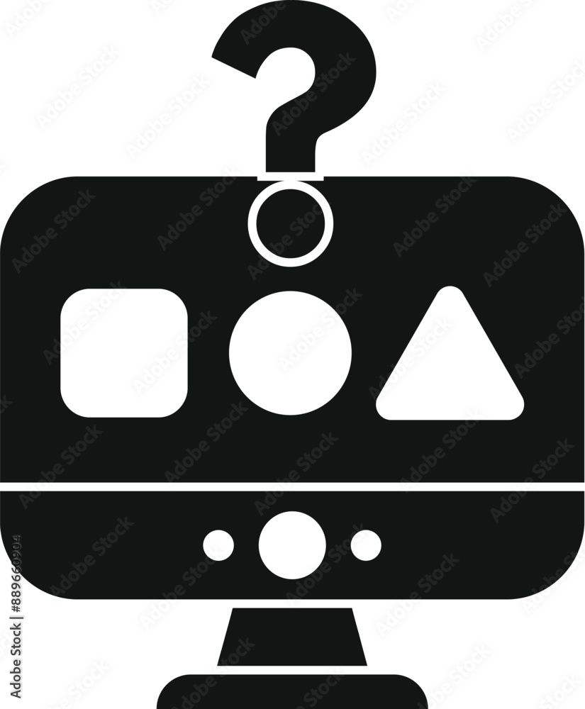 Poster black and white icon of a computer screen displaying a question mark, representing online education 