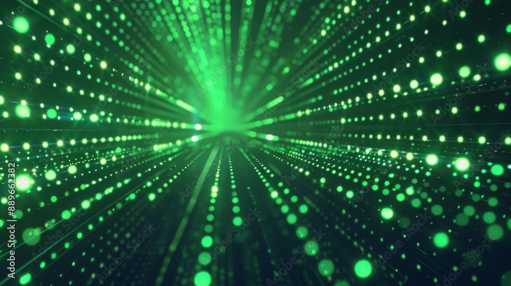 Poster A field of glowing green dots and lines creating a futuristic, abstract pattern.