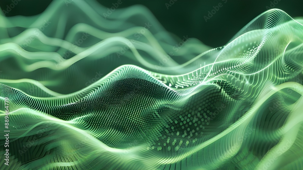 Wall mural Green curve wave abstract with textured line background.