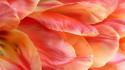  A tight shot of pink and yellow tulips with green stems in the foreground
